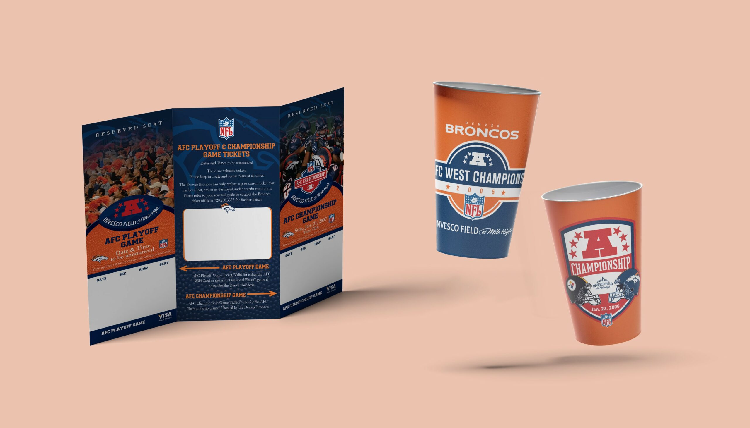 Denver Broncos Ticket and Cup Designs